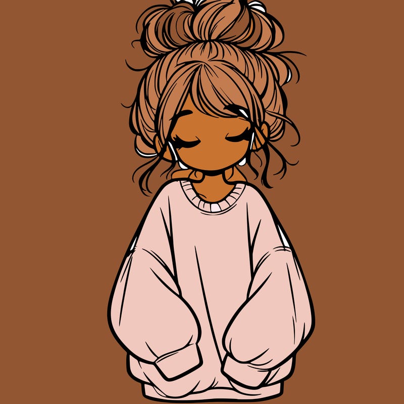 girl with baggy sweatshirt and messy bun