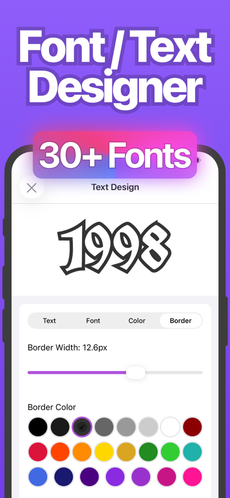 AI Tattoo Generator: Flashes - Interface of the text tattoo designer tool showing font and border customization options.