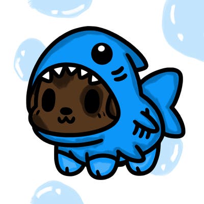 cute dog wearing a shark costume