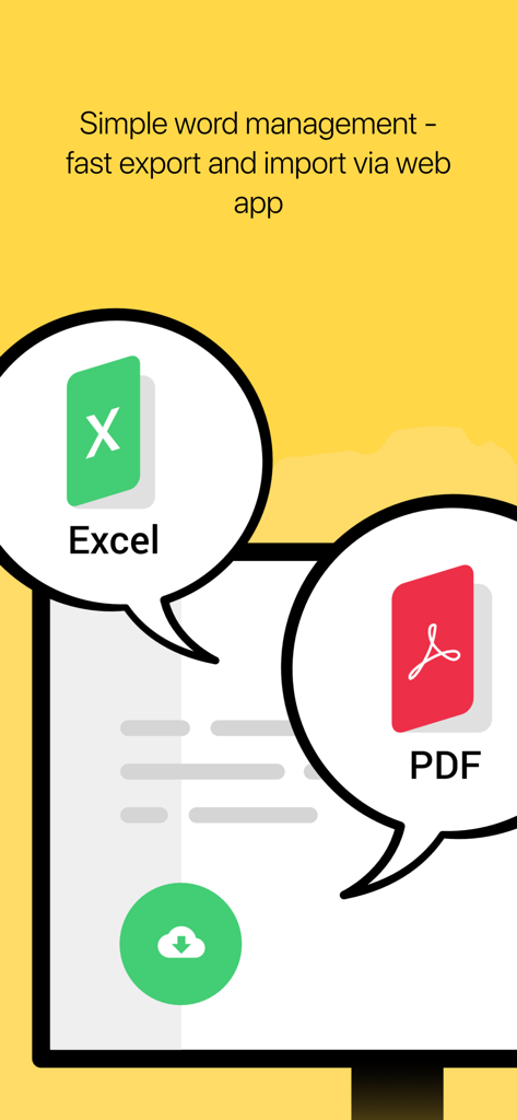 Vocabulary Miner - Vocabulary Miner web app features showing fast export and import for Excel and PDF files