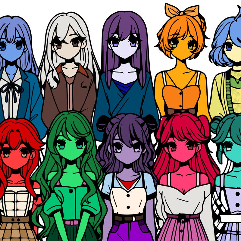 8 beautiful anime girls lined up