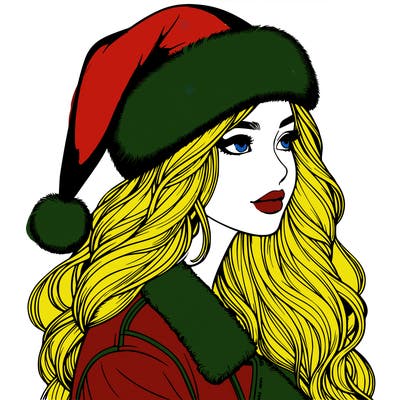 realistic girl in santa hat