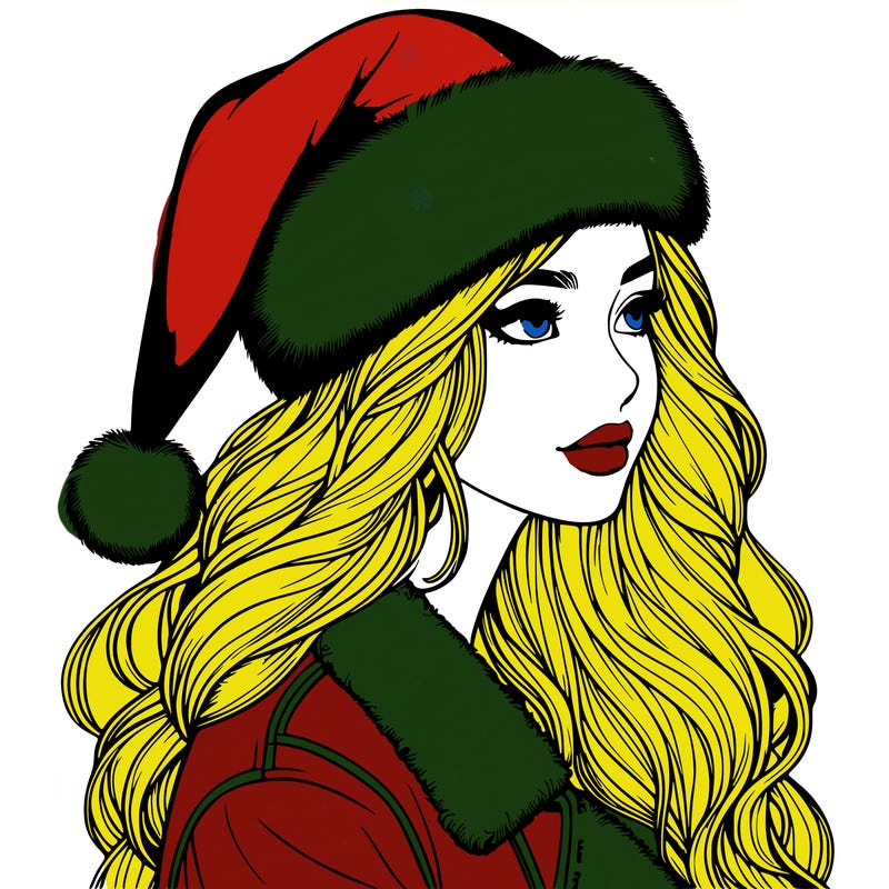 realistic girl in santa hat