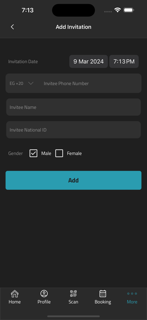 Ramla Studio - Interface for adding a guest invitation in the Ramla Studio fitness app