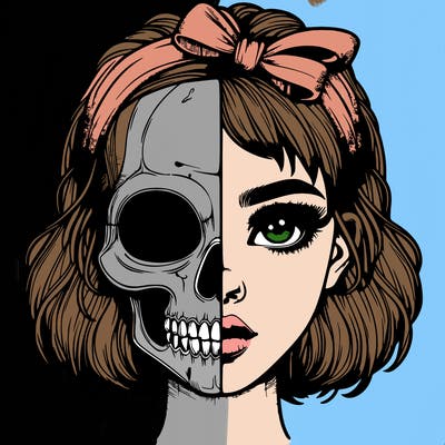 realistic girl with half skull mask