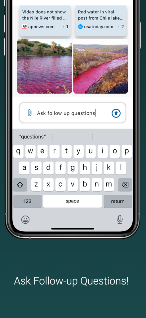 Chat Unlimited & Ask Brutus AI - Brutus AI app interface showing internet search results and a follow up question prompt