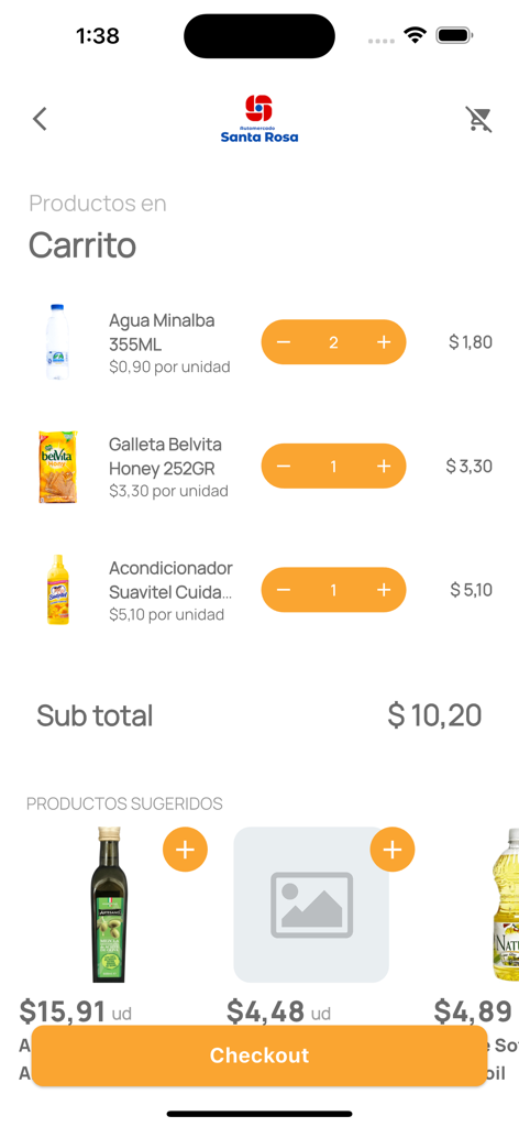Choppi - Tela do carrinho de compras do aplicativo Choppi com itens de supermercado e botão de checkout