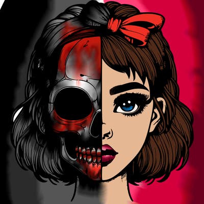 realistic girl with half skull mask