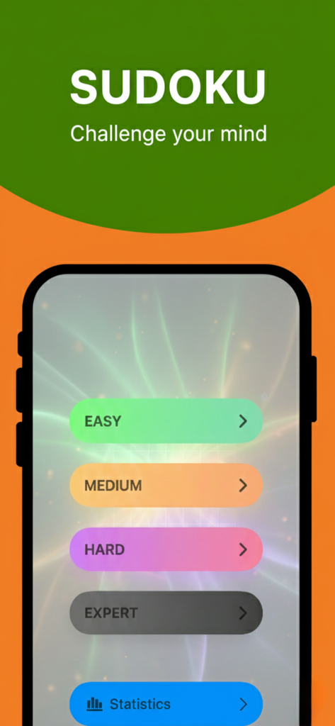Sudoku #No ads - Sudoku app main menu screen showing level options from easy to expert