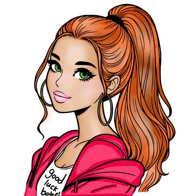 realistic girl with a high ponytail