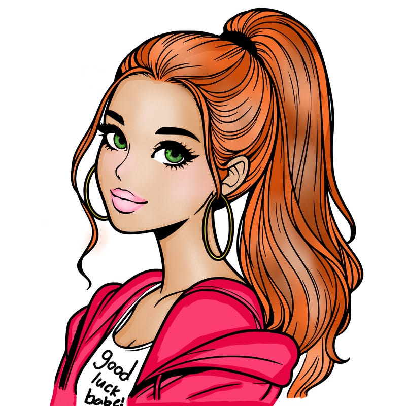 realistic girl with a high ponytail