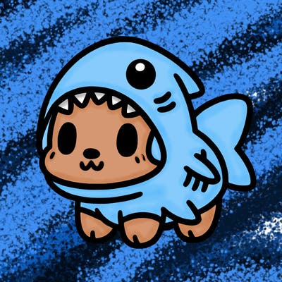 cute dog wearing a shark costume