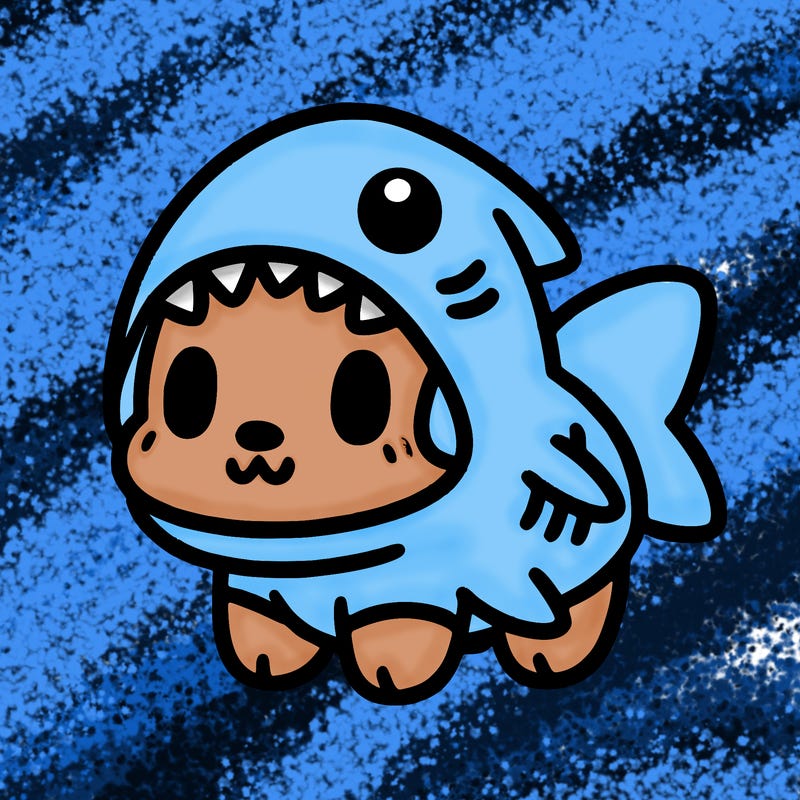 cute dog wearing a shark costume