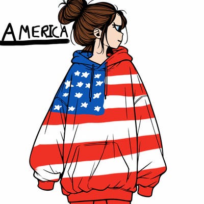 realistic girl with a oversized sweatshirt on and a bun