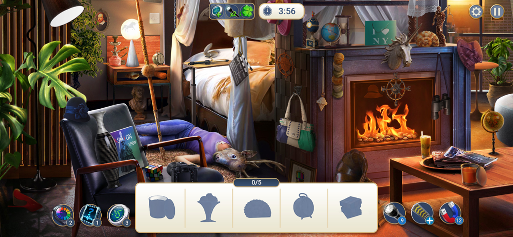 A detective search and find scene in Homicide Squad featuring a cluttered room mystery.