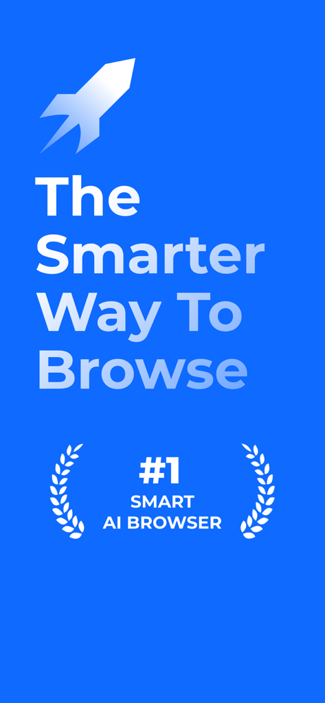Seeker: Private Web Search - Pantalla promocional de la aplicación Seeker con un icono de cohete y el texto La forma más inteligente de navegar El mejor navegador inteligente con IA