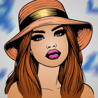 realistic girl with lips and hat