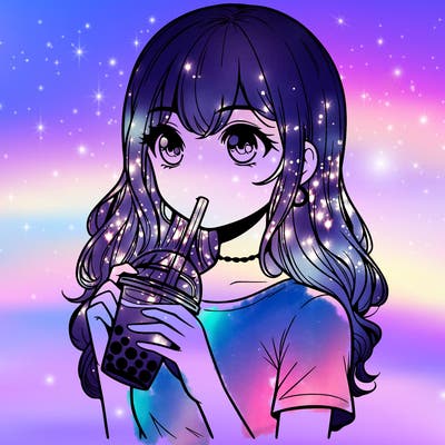 realistic girl drink a boba