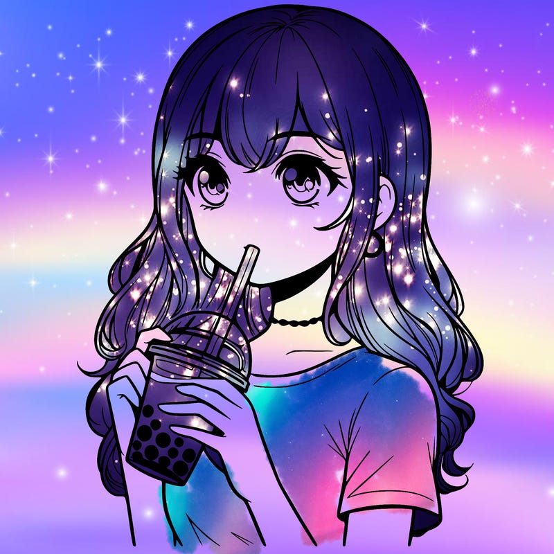 realistic girl drink a boba