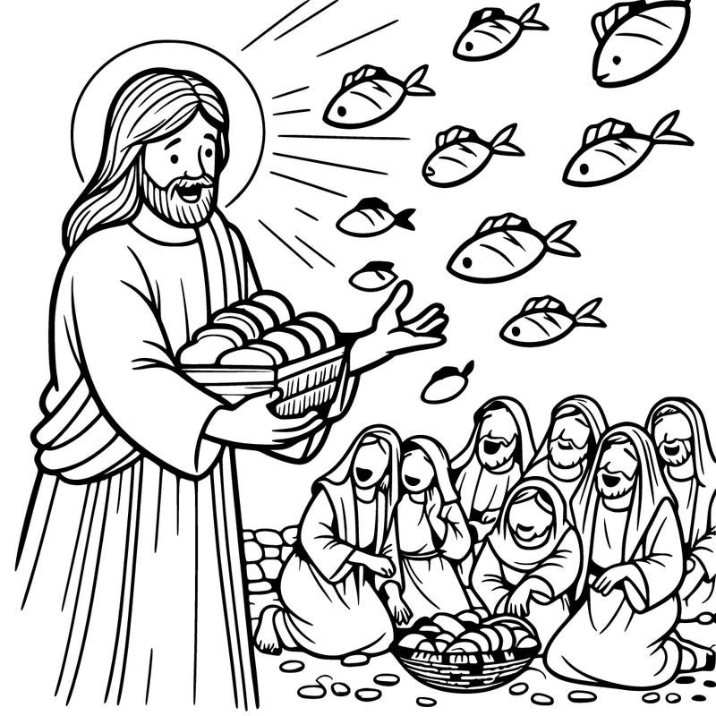 jesus multiplying bread and fish to all the villagers