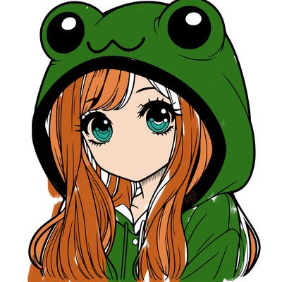 a pretty girl wearing a frog hoodie portrait with long hair