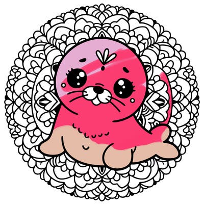 a cute baby seal mandala