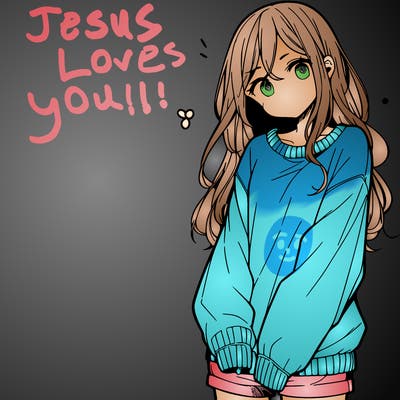 manga teen girl  in a sweater and baggy pants