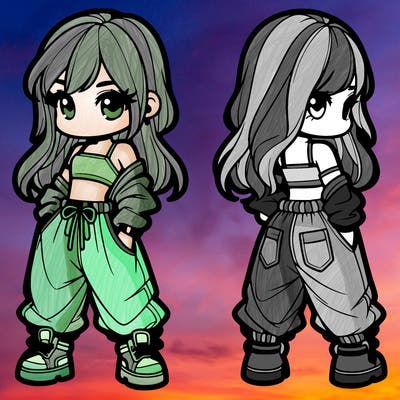 girl in crop top and baggy pants