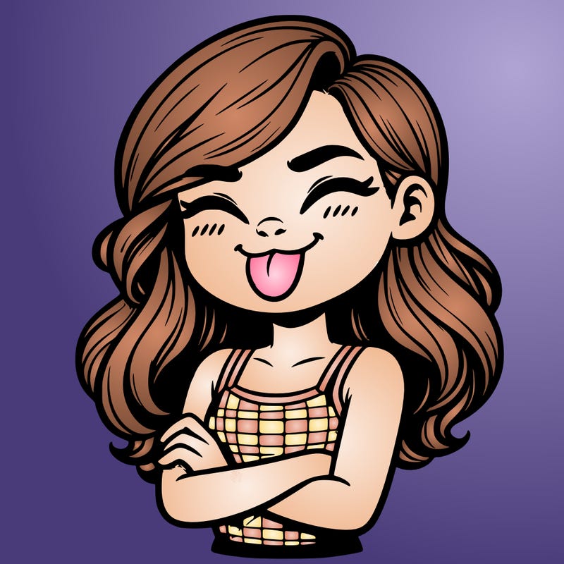 realistic girl crossing her arms and wearing a tank top with her tongue held out she has long hair