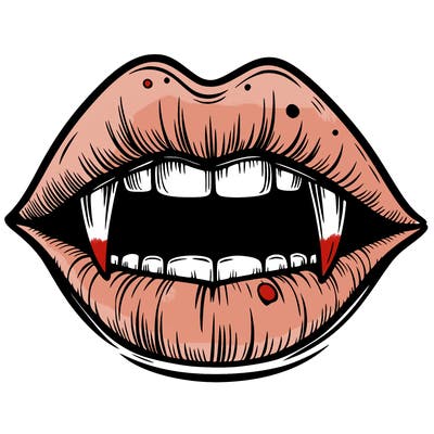 lips with vampire teeth