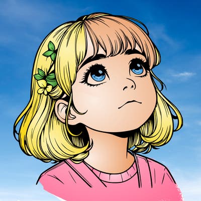 realistic girl looking up