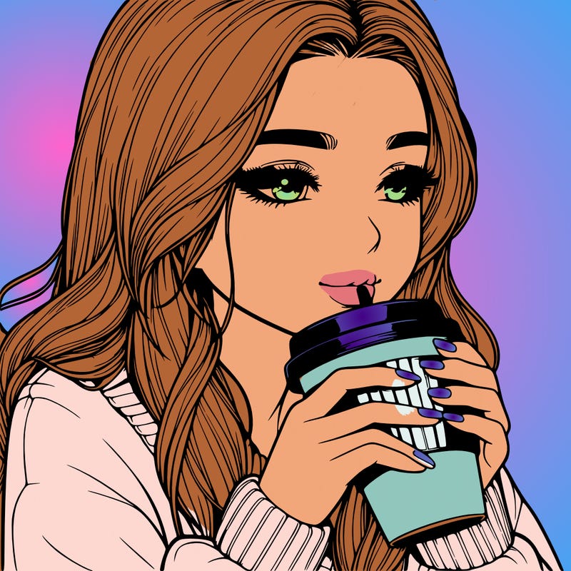 realistic girl drinking coffee