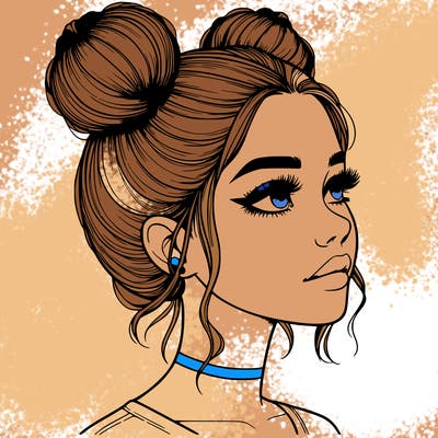 realistic girl with buns on the top of her head
