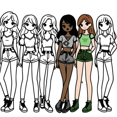 a group of girls wearing crop tops and shorts