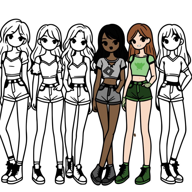 a group of girls wearing crop tops and shorts