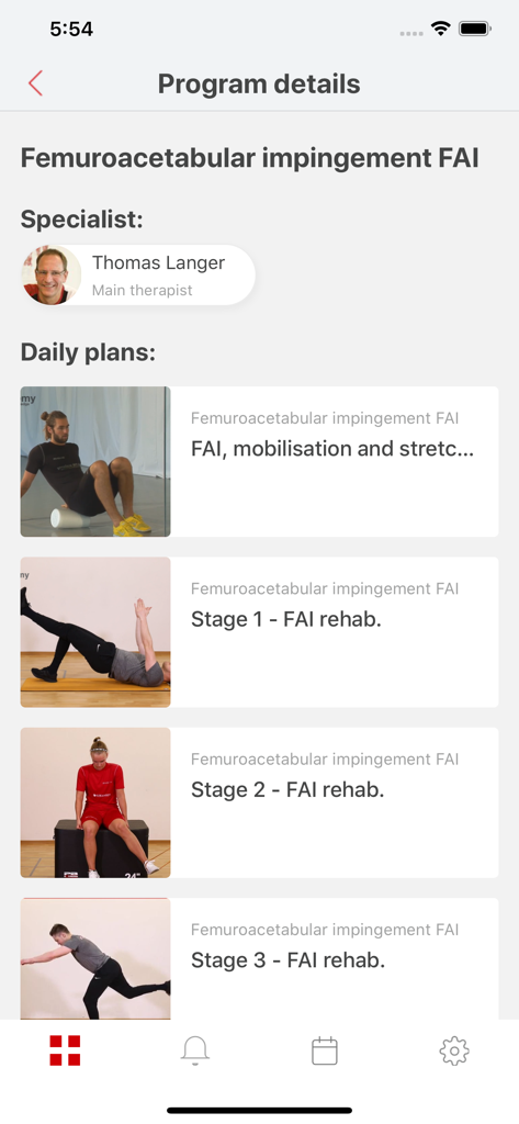 PTassistance - PTassistance app screen showing a personalized physical therapy program with daily exercise plans