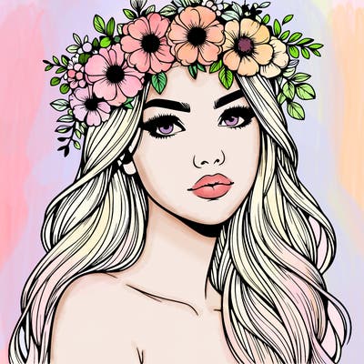 realistic woman with flowers crown