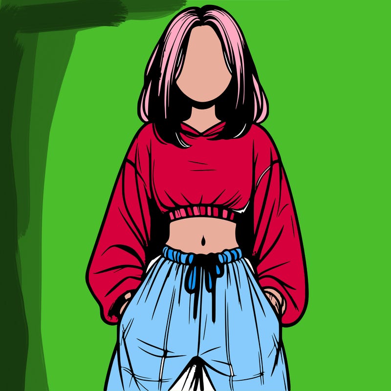 realistic girl faceless with baggy pants and a crop top