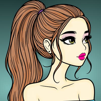 a beautiful and realistic girl with a high pony tail