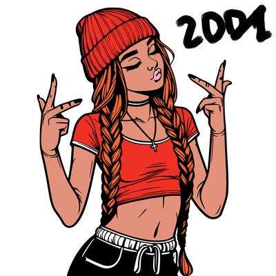 realistic teenage girl with braids and a beanie and crop top doing 🫶🏼