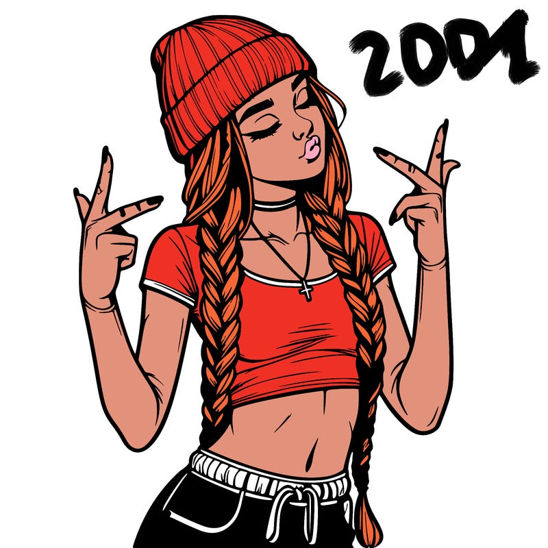 realistic teenage girl with braids and a beanie and crop top doing 🫶🏼