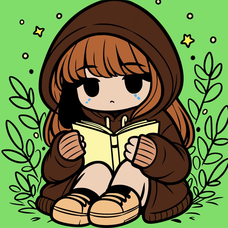 girl in oversized hoodie reading a book