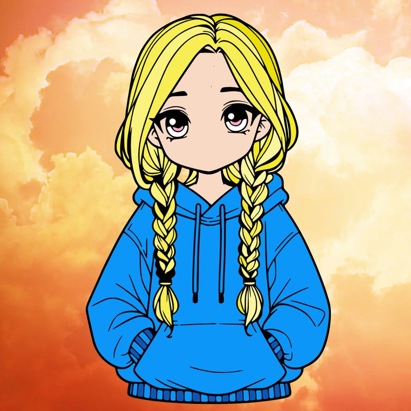 a realistic girl with a oversized hoodie and she has braids