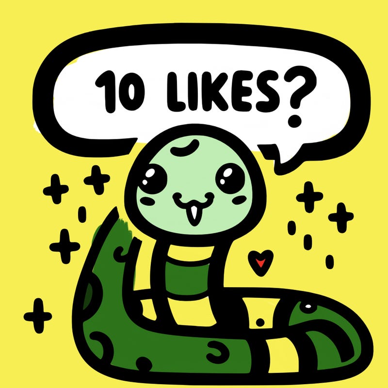 cute snake saying "10 likes?"