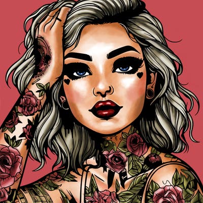 realistic girl with tattoos all over