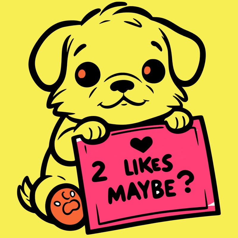 a puppy holding a sign that says 2 likes maybe?