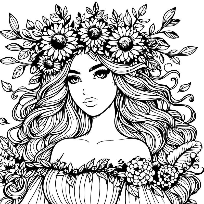 realistic nature goddess with flower crown
