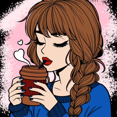 realistic girl drinking coffee