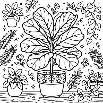 Dive into the lush world of plants with this charming fiddle leaf fig coloring page, specially designed for kids aged 4-8. Young nature lovers will enjoy bringing this vibrant botanical scene to life with their favorite colors.
