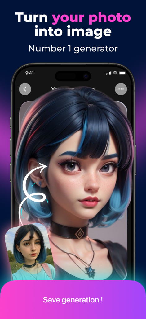 Seedance AI: Generate Video - AI generation showing a real photo transformed into an anime style portrait